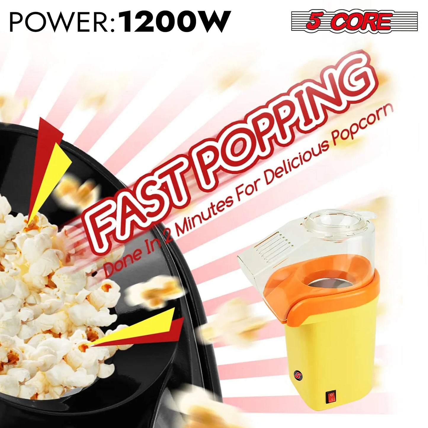 5Core Popcorn Machine 16 Cup Hot Air Popper Mini Portable Electric Pop Corn Maker YELLOW