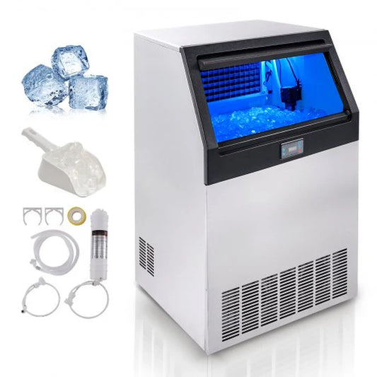 VEVOR Commercial Ice Maker, 265Lbs/24H, Ice Maker Machine, 126 Ice Cubes in 12-15 Minutes, Freestanding Cabinet Ice Maker with 88Lbs Storage Capacity LED Digital Display, for Home Office Restaurant